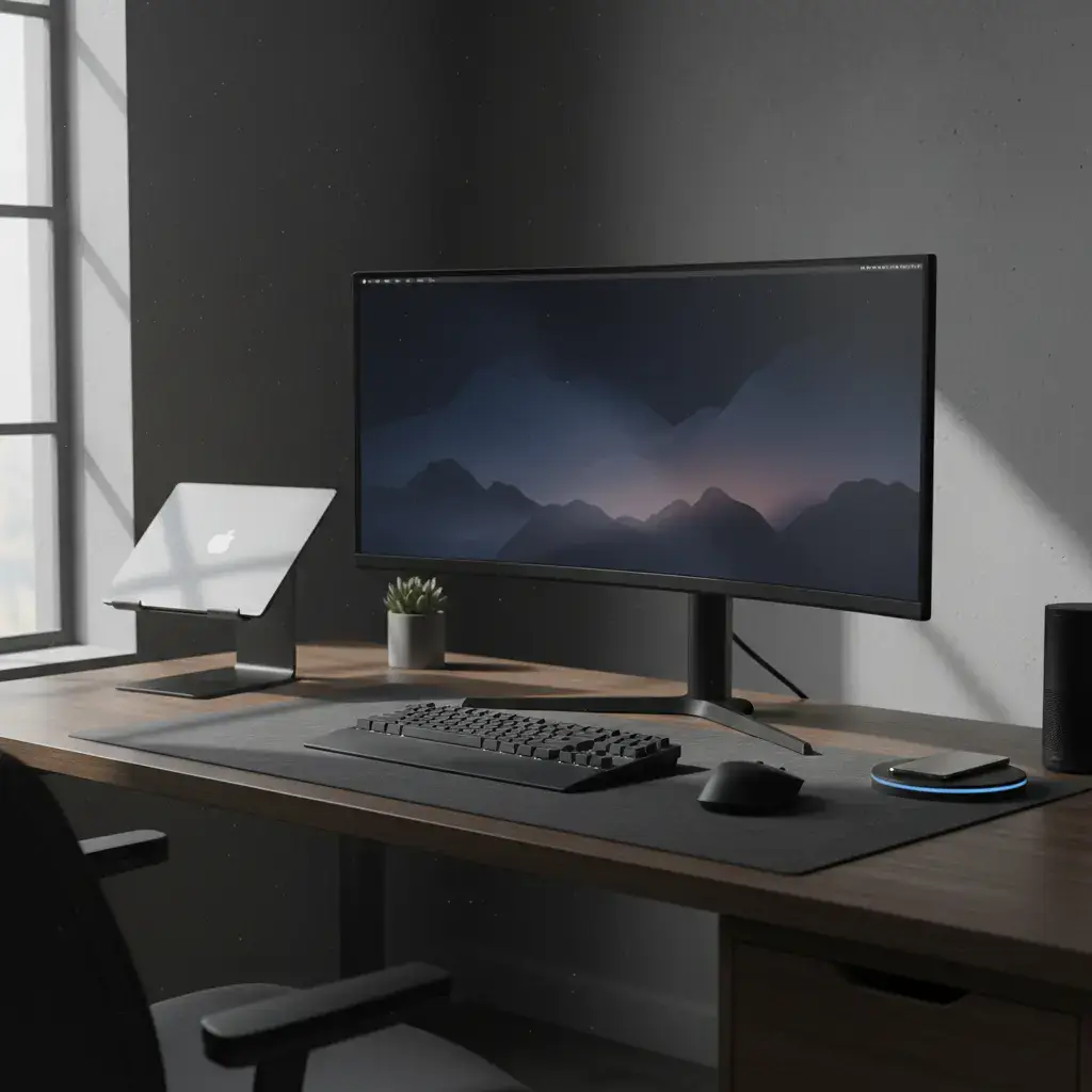 Minimalist tech desk setup