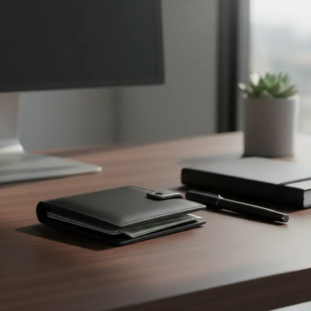 Magnetic wallet on desk